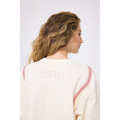 Chicago Cubs Terez Women's Baseball Stitch Pullover Sweatshirt - Cream - MLB Sale