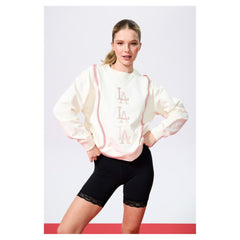 Los Angeles Dodgers Terez Women's Baseball Stitch Pullover Sweatshirt - Cream - MLB Discount