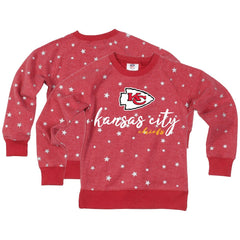 Kansas City Chiefs Wes & Willy Girls Youth Shimmer Star Reverse Fleece Pullover Sweatshirt Red