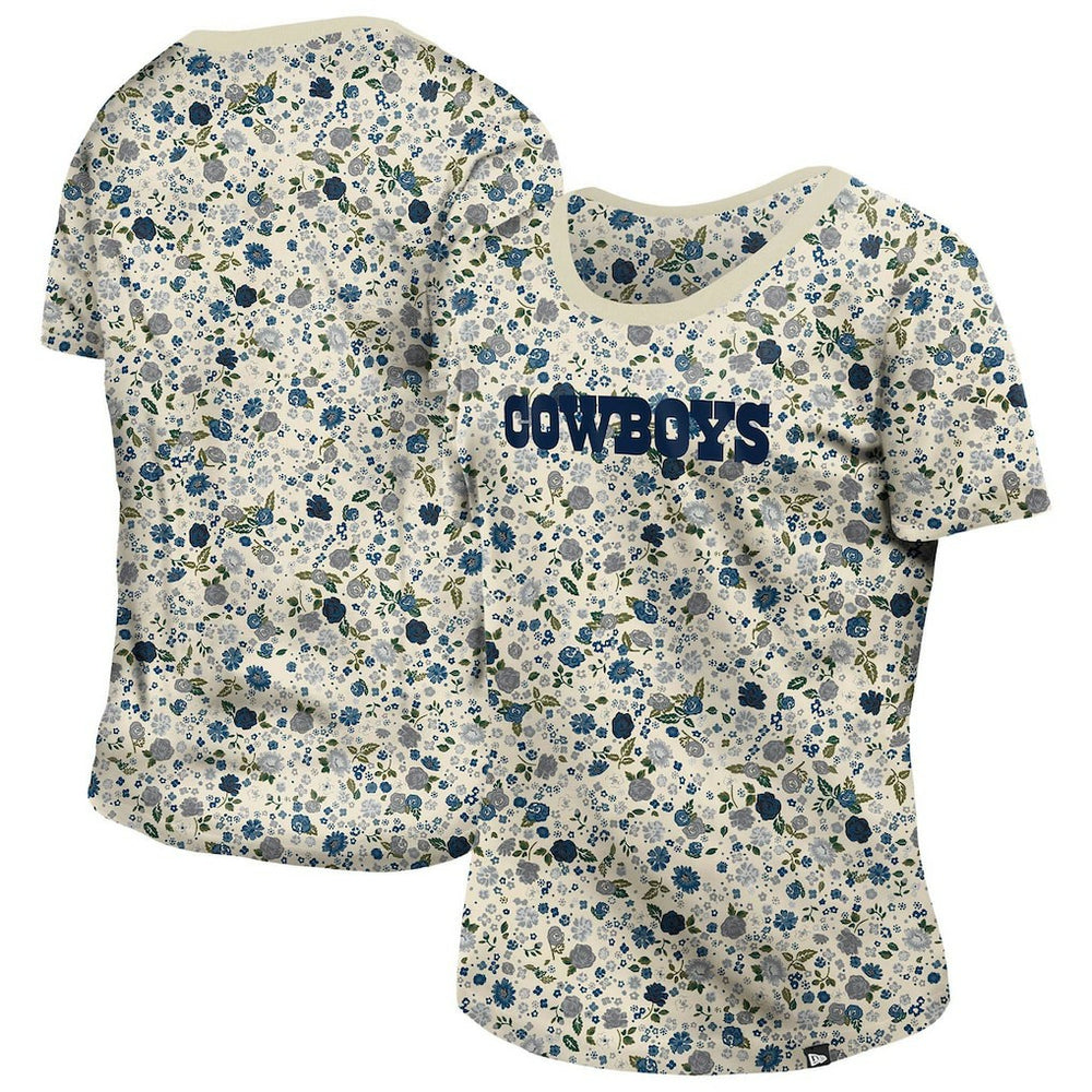 Dallas Cowboys New Era Women's Glam Game Floral Scoop Neck T-Shirt Cream