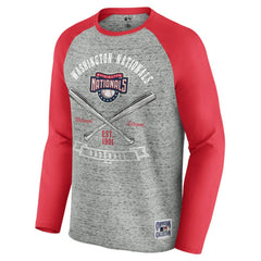 Washington Nationals Darius Rucker Collection by Fanatics Raw Edge Raglan Long Sleeve Baseball T-Shirt - Heather Gray - Fanatics Sale