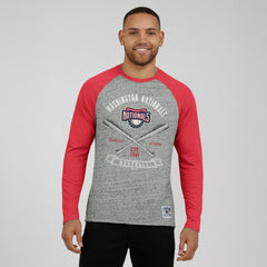 Washington Nationals Darius Rucker Collection by Fanatics Raw Edge Raglan Long Sleeve Baseball T-Shirt - Heather Gray - Fanatics Sale