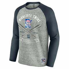 Minnesota Twins Darius Rucker Collection by Fanatics Raw Edge Raglan Long Sleeve Baseball T-Shirt - Heather Gray - Fanatics on Sale