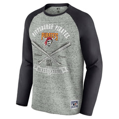Pittsburgh Pirates Darius Rucker Collection by Fanatics Raw Edge Raglan Long Sleeve Baseball T-Shirt - Heather Gray - Fanatics Sale
