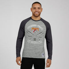 Pittsburgh Pirates Darius Rucker Collection by Fanatics Raw Edge Raglan Long Sleeve Baseball T-Shirt - Heather Gray - Fanatics Sale