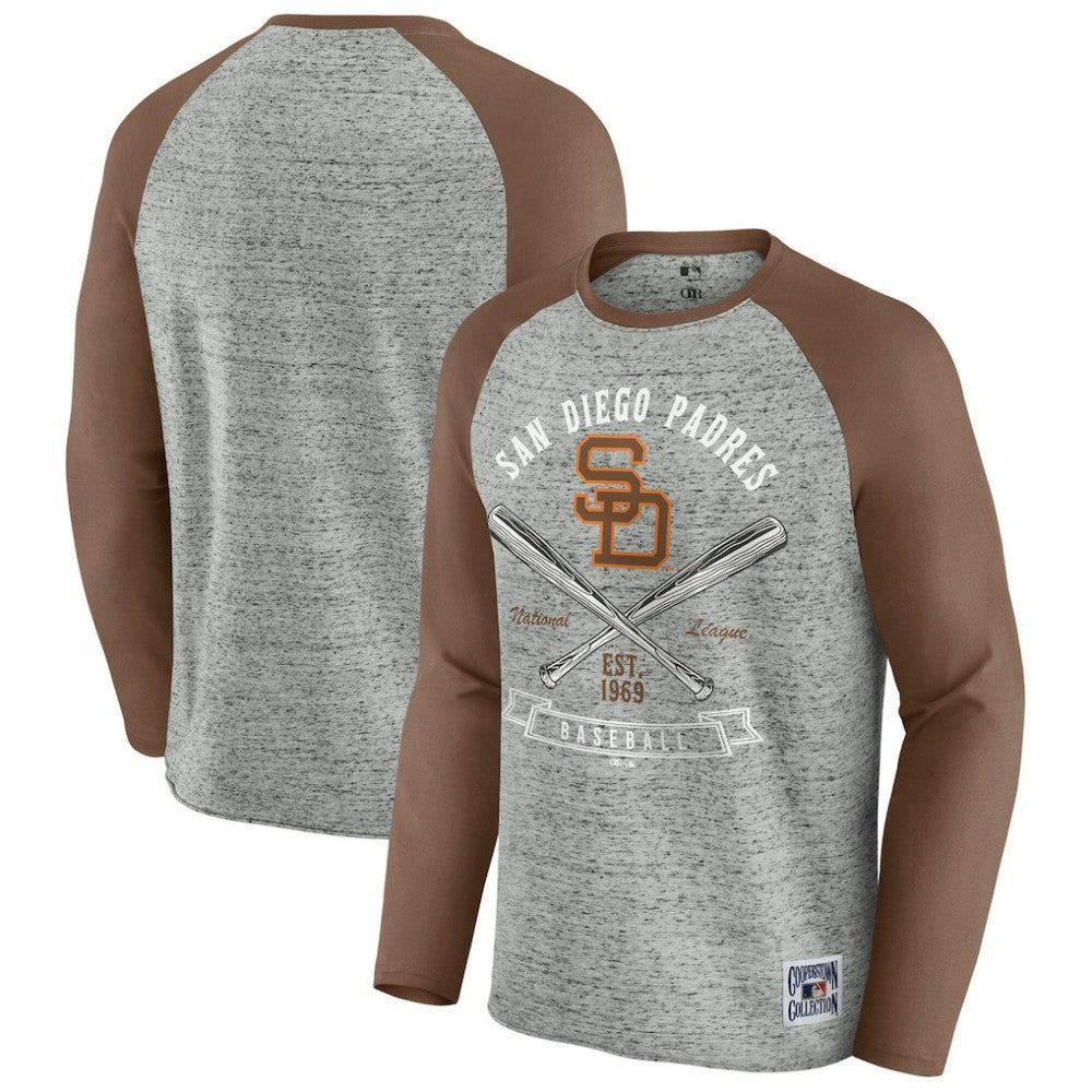 San Diego Padres Darius Rucker Collection by Fanatics Raw Edge Raglan Long Sleeve Baseball T-Shirt - Heather Gray - Fanatics on Sale