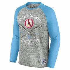 St. Louis Cardinals Darius Rucker Collection by Fanatics Raw Edge Raglan Long Sleeve Baseball T-Shirt - Heather Gray - Fanatics Discount