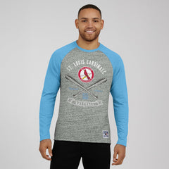 St. Louis Cardinals Darius Rucker Collection by Fanatics Raw Edge Raglan Long Sleeve Baseball T-Shirt - Heather Gray - Fanatics Discount