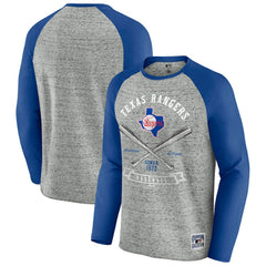 Texas Rangers Darius Rucker Collection by Fanatics Raw Edge Raglan Long Sleeve Baseball T-Shirt - Heather Gray - Fanatics on Sale