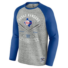 Texas Rangers Darius Rucker Collection by Fanatics Raw Edge Raglan Long Sleeve Baseball T-Shirt - Heather Gray - Fanatics on Sale