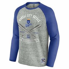 Kansas City Royals Darius Rucker Collection by Fanatics Raw Edge Raglan Long Sleeve Baseball T-Shirt - Heather Gray - Fanatics Sale