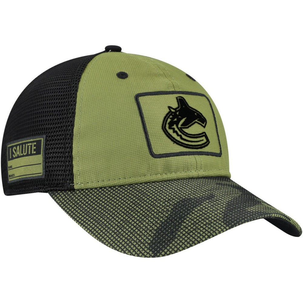 Vancouver Canucks Fanatics Military Appreciation Trucker Adjustable Hat - Olive - NHL 202682999