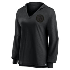 Fanatics Pittsburgh Steelers Women's Blackout Slub Hoodie V-Neck Long Sleeve T-Shirt