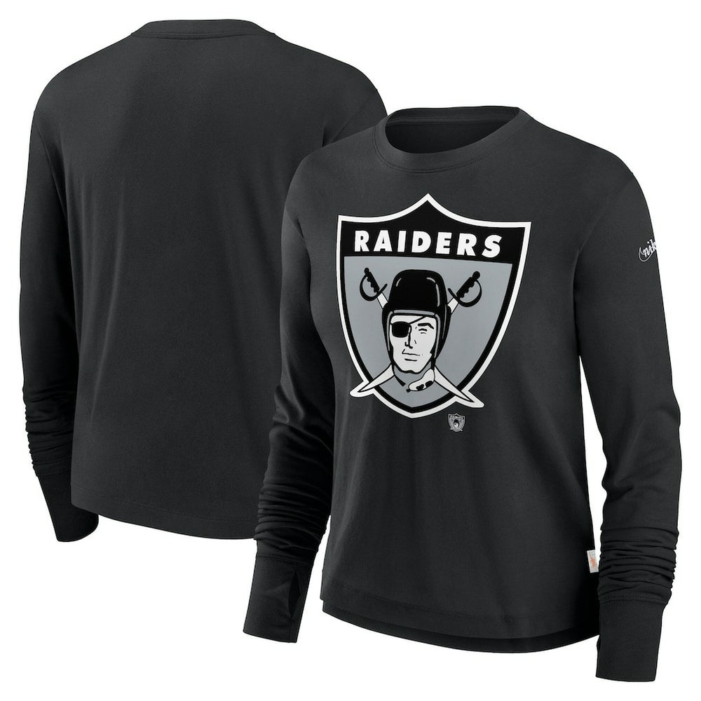 Nike Las Vegas Raiders Women's Large Logo Cropped Long Sleeve Fashion T-Shirt Black