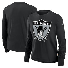 Nike Las Vegas Raiders Women's Large Logo Cropped Long Sleeve Fashion T-Shirt Black