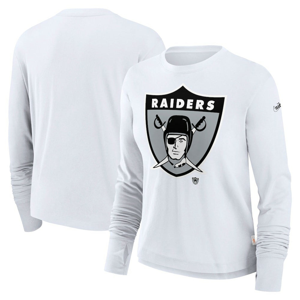 Nike Las Vegas Raiders Women's Large Logo Cropped Long Sleeve Fashion T-Shirt White
