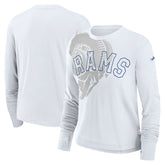 Nike Los Angeles Rams Women's Layered Logo Cropped Long Sleeve Fashion T-Shirt White
