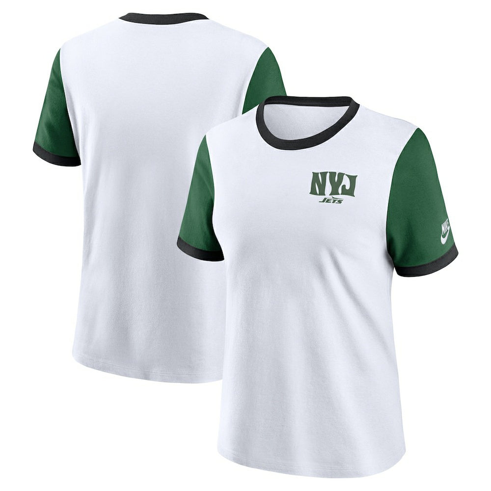 Nike New York Jets Women's Rewind Ringer Tri-Blend T-Shirt White