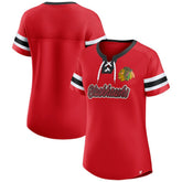 Chicago Blackhawks Fanatics Women's Iconic Athena Lace-Up T-Shirt - Red - NHL 202683979