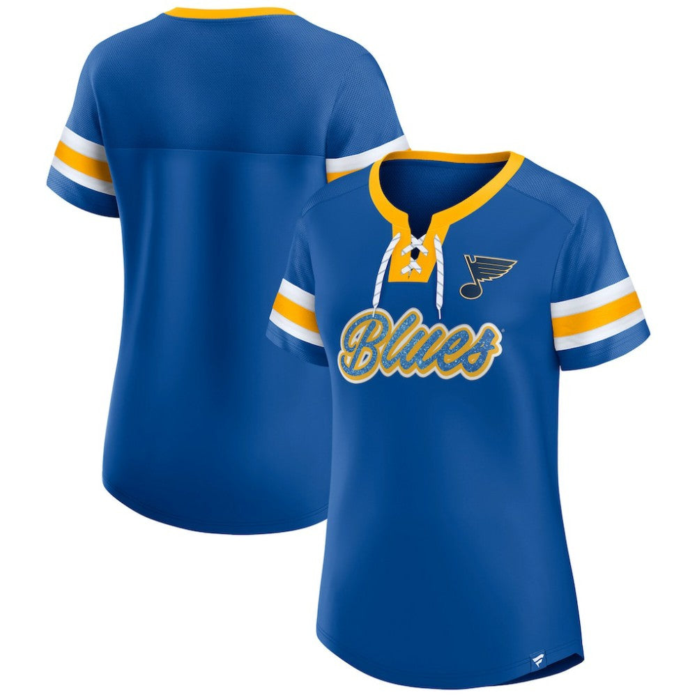 St. Louis Blues Fanatics Women's Iconic Athena Lace-Up T-Shirt - Blue - NHL 202683982
