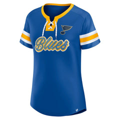St. Louis Blues Fanatics Women's Iconic Athena Lace-Up T-Shirt - Blue - NHL 202683982