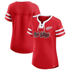 Detroit Red Wings Fanatics Women's Iconic Athena Lace-Up T-Shirt - Red - NHL 202683986