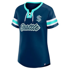 Seattle Kraken Fanatics Women's Iconic Athena Lace-Up T-Shirt - Deep Sea Blue - NHL 202683991