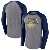 Pittsburgh Penguins Fanatics Goal Crease Raglan Tri-Blend Long Sleeve T-Shirt - Heather Gray/Heather Navy - NHL 202688696