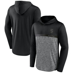 Seattle Kraken Fanatics Iconic Defender Pullover Hoodie - Black/Heather Charcoal - NHL 202689274