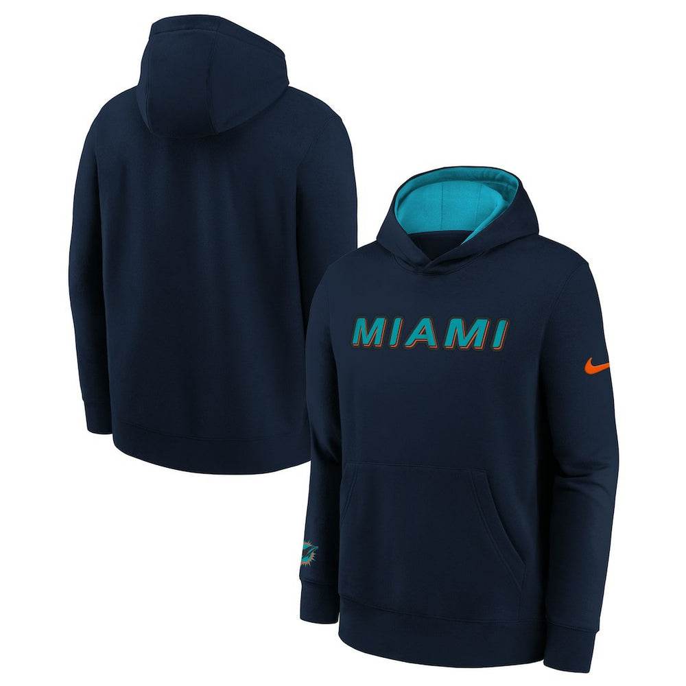 Nike Miami Dolphins Youth 2025 Rivalries Collection Club Hoodie Pitch Blue