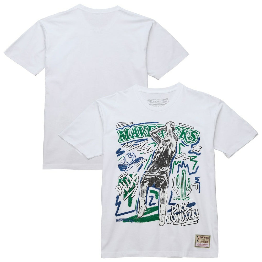 Dirk Nowitzki Dallas Mavericks Hardwood Classics Chalked Up T-Shirt for sale White | Mitchell & Ness Near Me