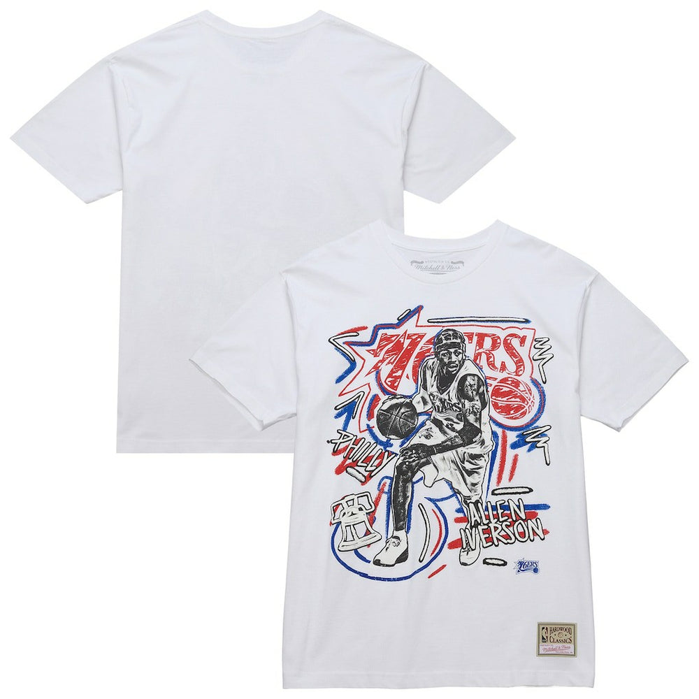 Allen Iverson Philadelphia 76ers Hardwood Classics Chalked Up T-Shirt White | Mitchell & Ness US