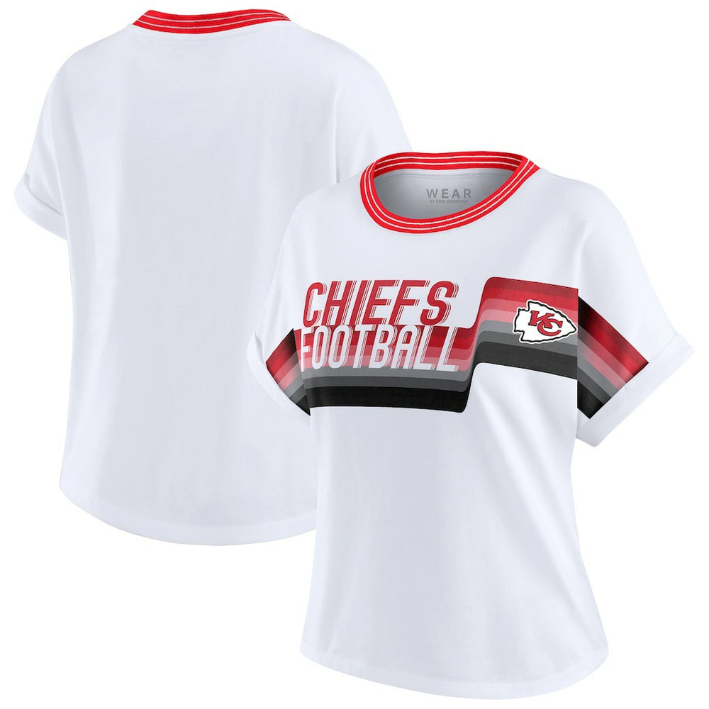 Kansas City Chiefs WEAR by Erin Andrews Women's Cropped Center Stripe Dolman T-Shirt White