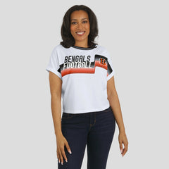 Cincinnati Bengals WEAR by Erin Andrews Women's Cropped Center Stripe Dolman T-Shirt White