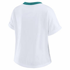 Miami Dolphins WEAR by Erin Andrews Women's Cropped Center Stripe Dolman T-Shirt White