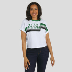 New York Jets WEAR by Erin Andrews Women's Cropped Center Stripe Dolman T-Shirt White