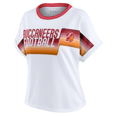Tampa Bay Buccaneers WEAR by Erin Andrews Women's Cropped Center Stripe Dolman T-Shirt White
