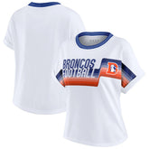 Denver Broncos WEAR by Erin Andrews Women's Cropped Center Stripe Dolman T-Shirt White