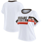 Cleveland Browns WEAR by Erin Andrews Women's Cropped Center Stripe Dolman T-Shirt White