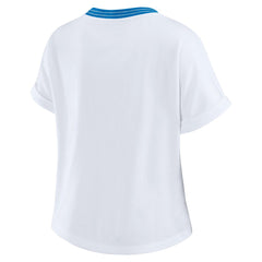 Detroit Lions WEAR by Erin Andrews Women's Cropped Center Stripe Dolman T-Shirt White