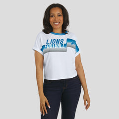 Detroit Lions WEAR by Erin Andrews Women's Cropped Center Stripe Dolman T-Shirt White