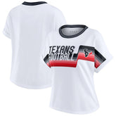 Houston Texans WEAR by Erin Andrews Women's Cropped Center Stripe Dolman T-Shirt White