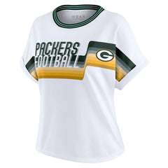 Green Bay Packers WEAR by Erin Andrews Women's Cropped Center Stripe Dolman T-Shirt White