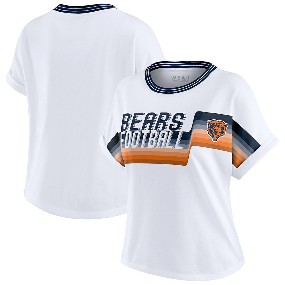 Chicago Bears WEAR by Erin Andrews Women's Cropped Center Stripe Dolman T-Shirt White