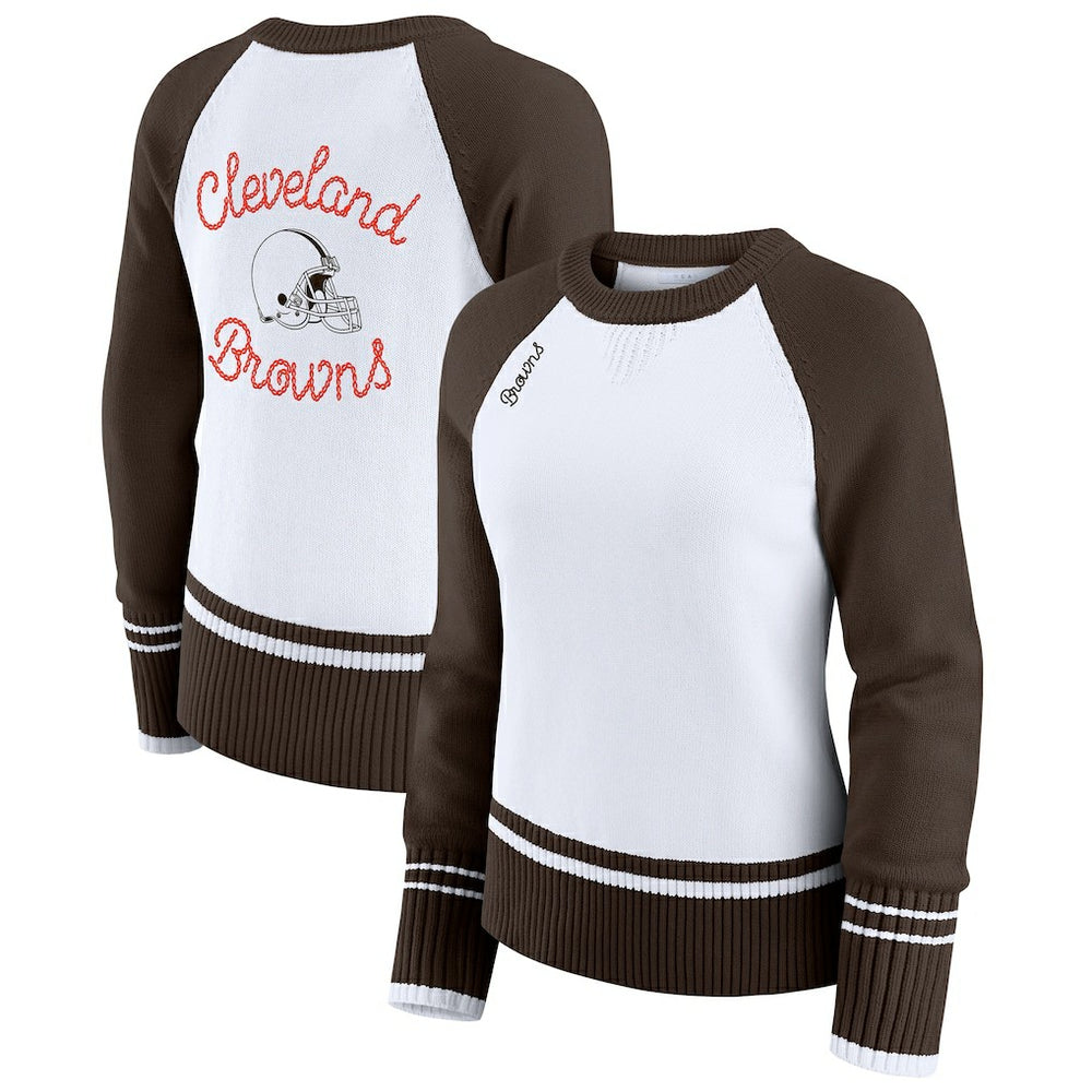 Cleveland Browns WEAR by Erin Andrews Women's Colorblock Raglan Sweater White/Brown