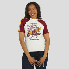 Washington Commanders WEAR by Erin Andrews Women's Sleeve Stripe Distressed Raglan T-Shirt White