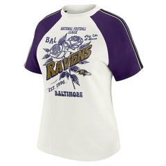 Baltimore Ravens WEAR by Erin Andrews Women's Sleeve Stripe Distressed Raglan T-Shirt White