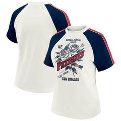 New England Patriots WEAR by Erin Andrews Women's Sleeve Stripe Distressed Raglan T-Shirt White