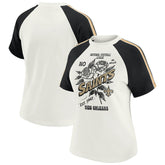 New Orleans Saints WEAR by Erin Andrews Women's Sleeve Stripe Distressed Raglan T-Shirt White