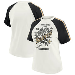 New Orleans Saints WEAR by Erin Andrews Women's Sleeve Stripe Distressed Raglan T-Shirt White